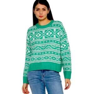 American Eagle Green Fair Isle Snowdrift Sweater Crewneck Large Holiday Sweater